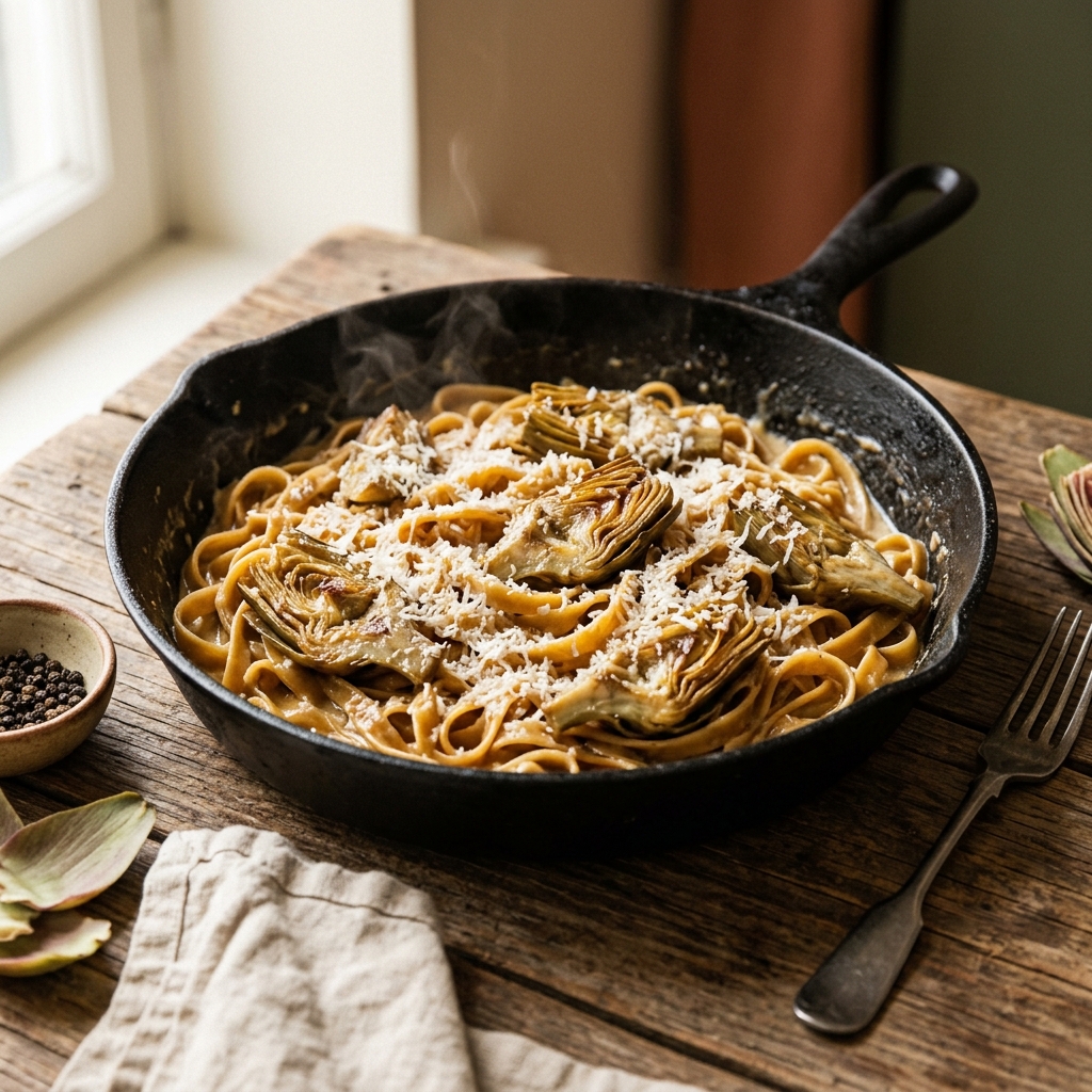 Fettuccine mantecate con carciofi e pecorino