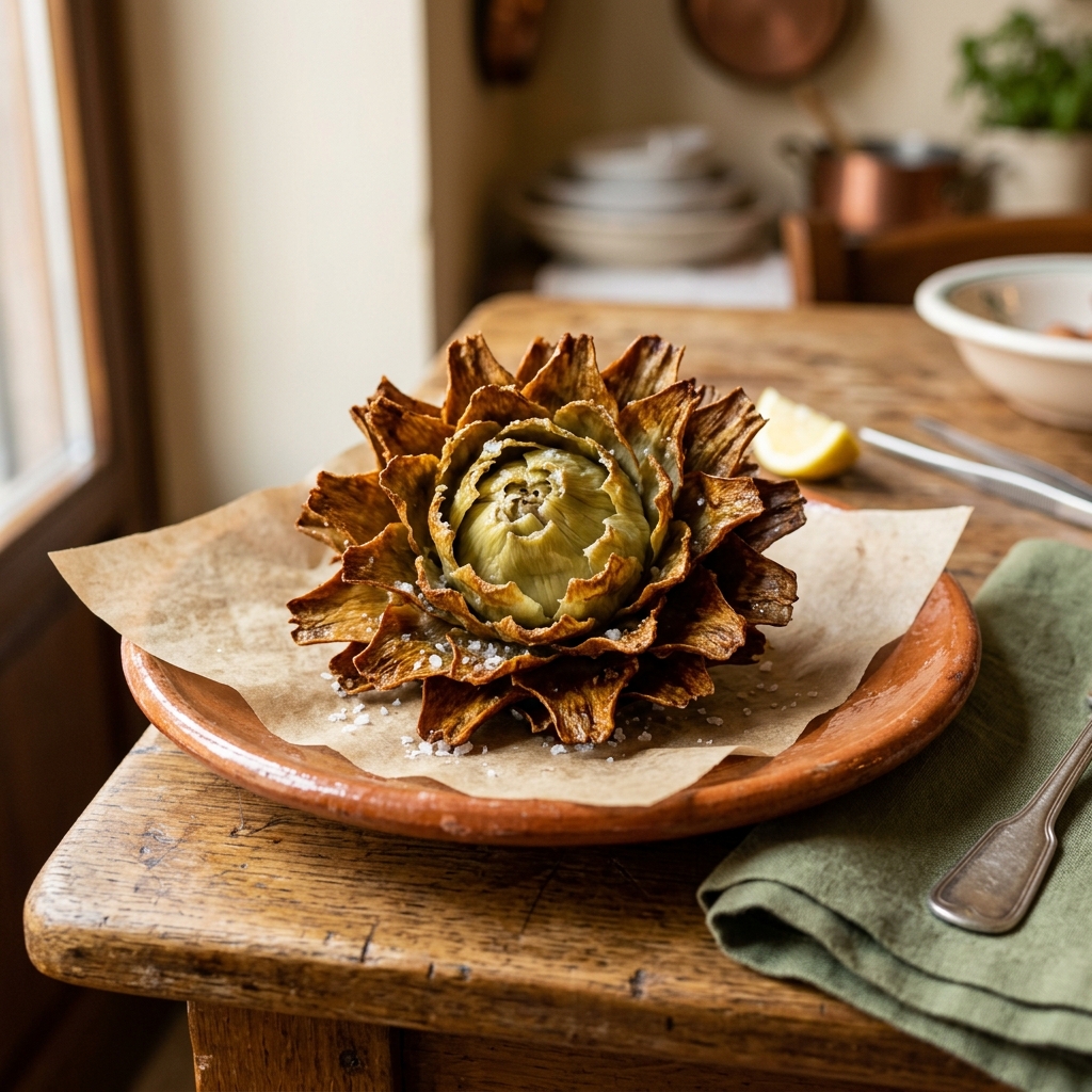 Carciofi alla giudia appena scolati e salati