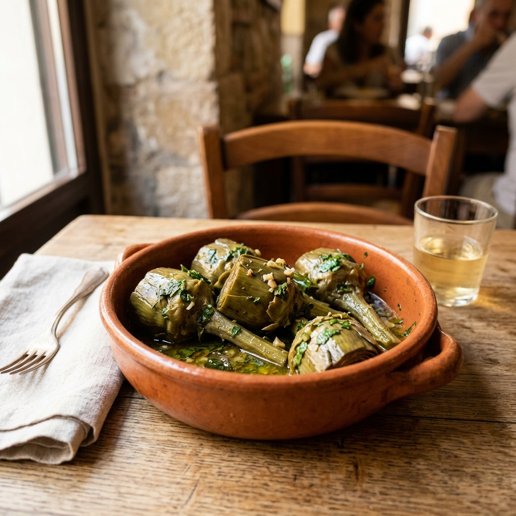 Carciofi alla romana nel tegame di coccio