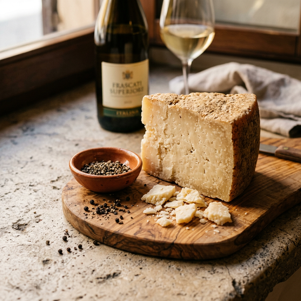Scaglia di Pecorino Romano su tagliere